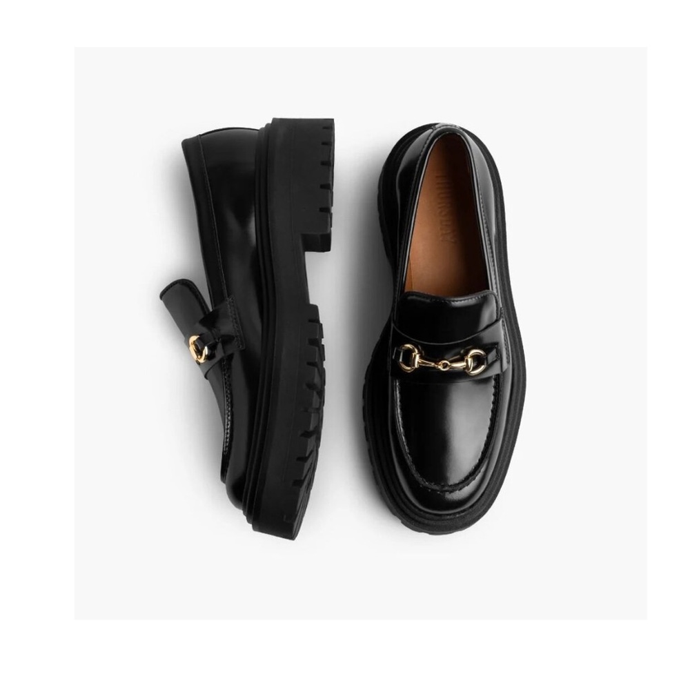 Thursday Boot Company Black Patent Loafers with Gold Hardware